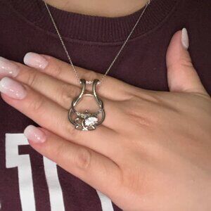 Ring Holder Necklace Rhombus Lotus Flower Pendant Jewelry